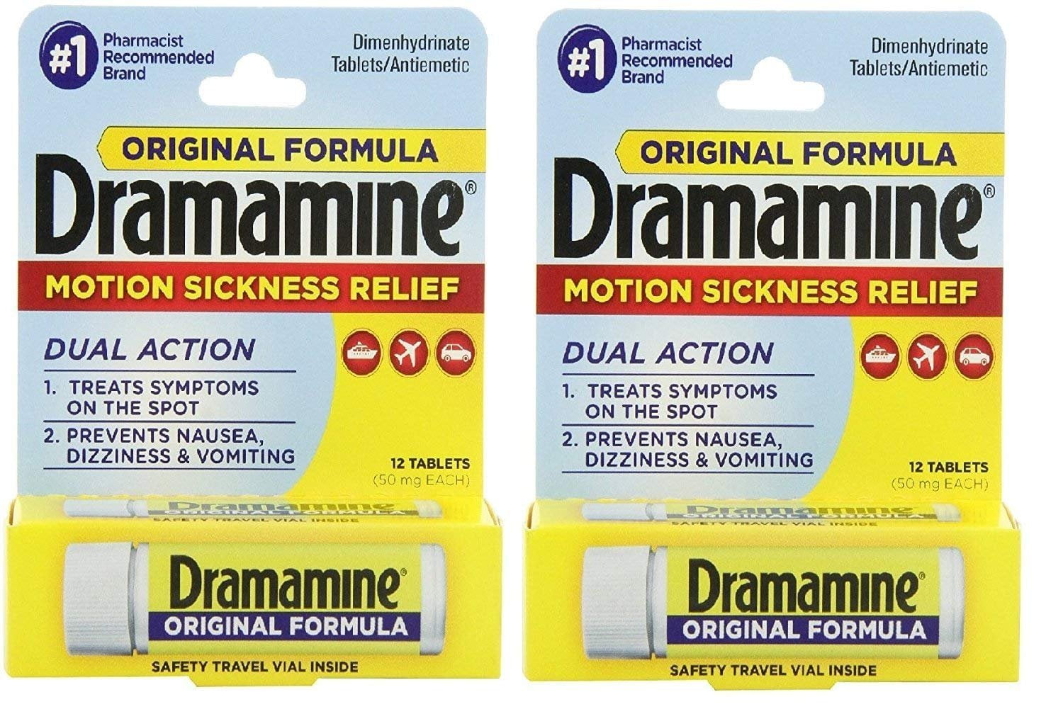 Dramamine Motion Sickness Relief Original Formula Dual Action, 12ct, 2-Pack