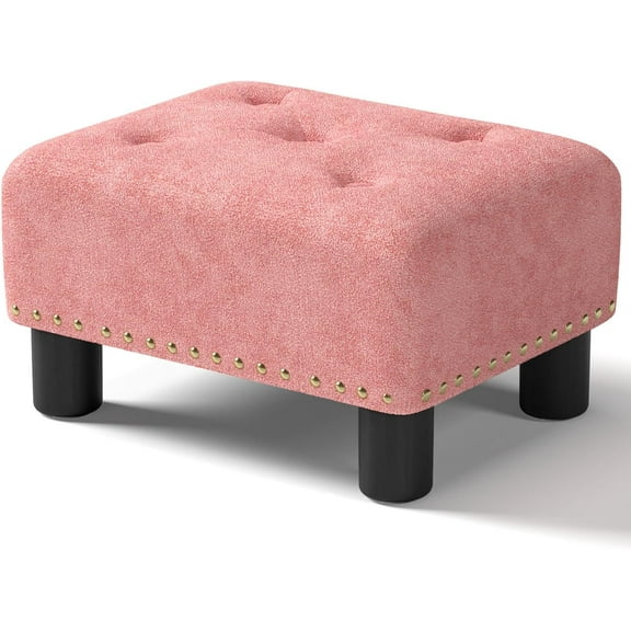 Foot Stool Ottoman, Small Ottoman Foot Rest with Legs, Rectangle Foolstool Ottomans for Couch, Ottoman Foot Stools for Living Room Entryway (Pink)