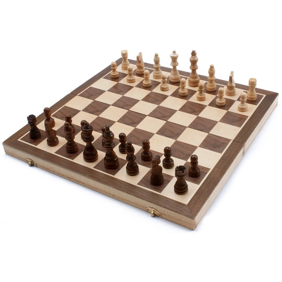 GSE Games & Sports Expert 15" Magnetic Folding Wooden Chessboard Chess Board Game Set with 32 Chessmen and Storage Box for Kids and Adults