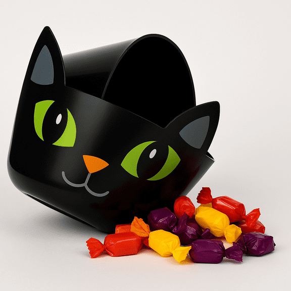 Halloween Trick or Treat Candy Bowl – Black Cat Design, Reusable Plastic Serving Container for Party Snacks and Treats