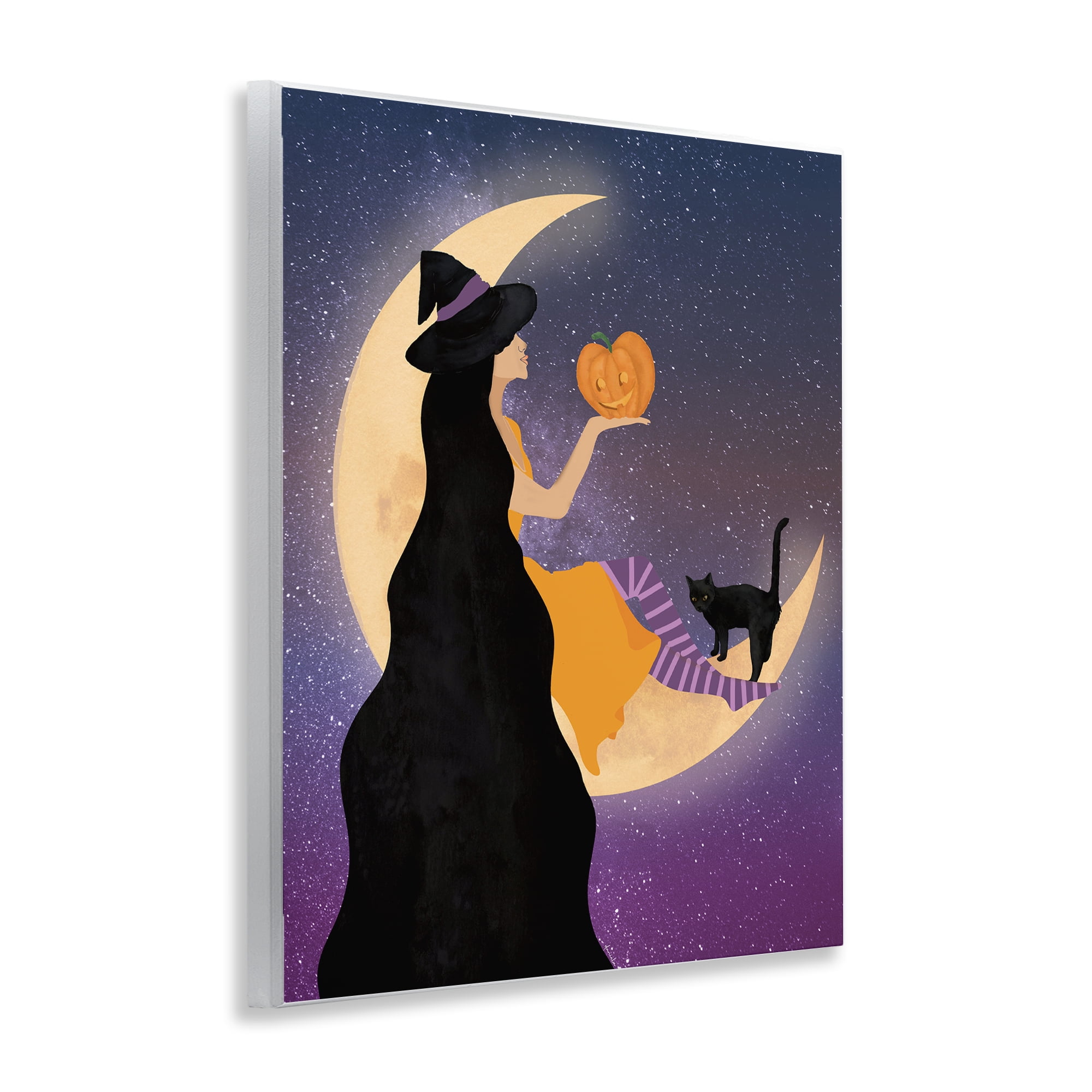 Stupell Industries Moonlit Witch Holding Jack-o-Lantern Wall Plaque Art, design by Daniela Santiago