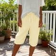 thumbnail image 2 of Amzcrzy Shorts for Women with Pockets Summer Trendy Striped Women's Shorts Comfy Knee Length Rolled Linen Shorts Elastic Waist Drawstring Beach Vacation Outfits XL, 2 of 8