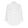 thumbnail image 4 of Ecqkame Womens Cotton Linen Shirt Dresses Button Down 3/4 Sleeve Turndown Collar Dresses Solid Color Casual Work Tunic Dresses with Pockets White XXXXXL, 4 of 5