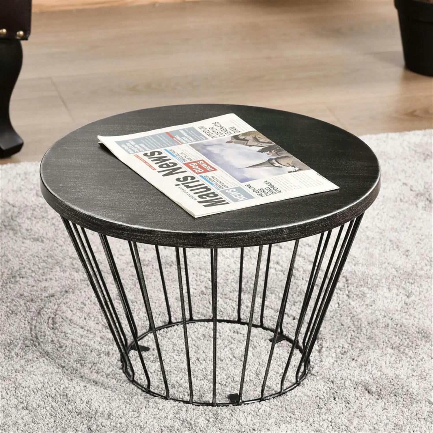 Demi Bonn 15" Steel Outdoor Side Table, Hourglass Design End Table for Patio & Indoor Use, Garden Accent Table, Black