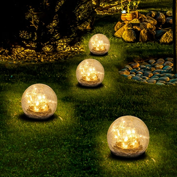 Lot de 3 lampes boules solaires LED patio prise projecteur jardin éclairage  extérieur piquets de sol