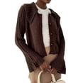 thumbnail image 3 of Women'S Open Front Sweater Cardigan Long Sleeve Button Down Knit Crop Cardigan Chunky Loose Outerwear Coats Brown M, 3 of 7
