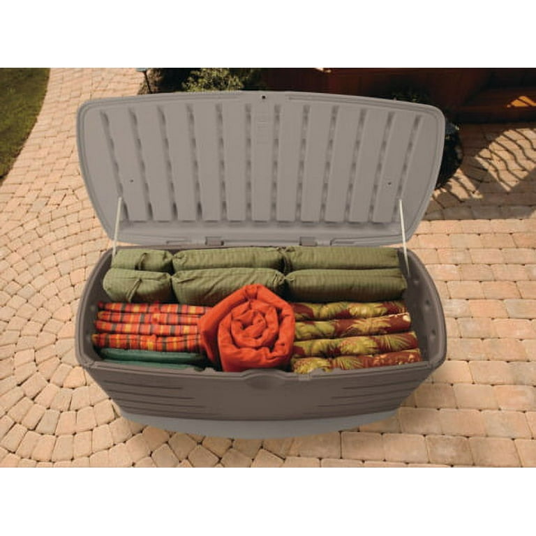 Rubbermaid Outdoor Large Deck Box with Seat, Green, 90 Gallon 