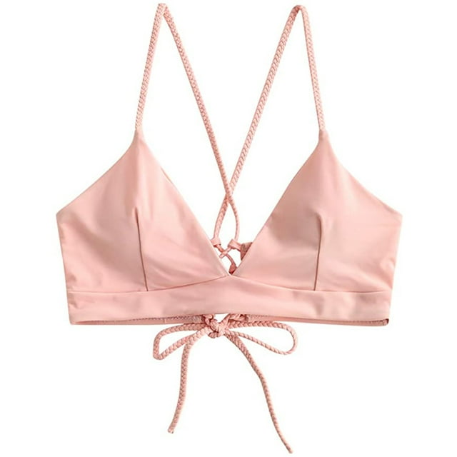 Women's Basic Criss Cross Push Up Bikini Tops Textured Spaghetti Straps Wire Free Bathing Suit Top