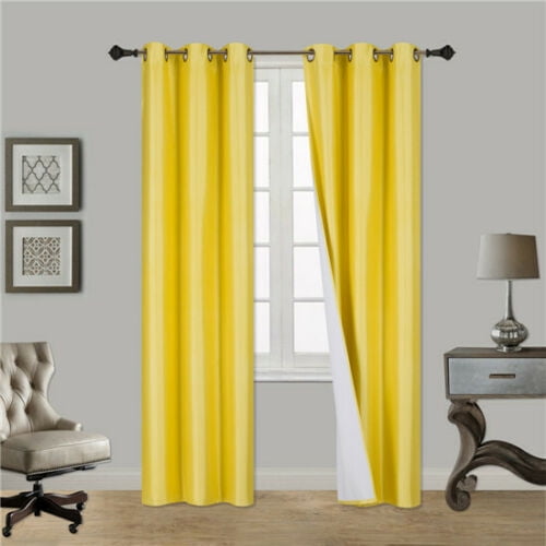 YELLOW 1PC R64 ROD POCKET TOP PANEL SOLID BLACKOUT FOAM LINED WINDOW CURTAIN 