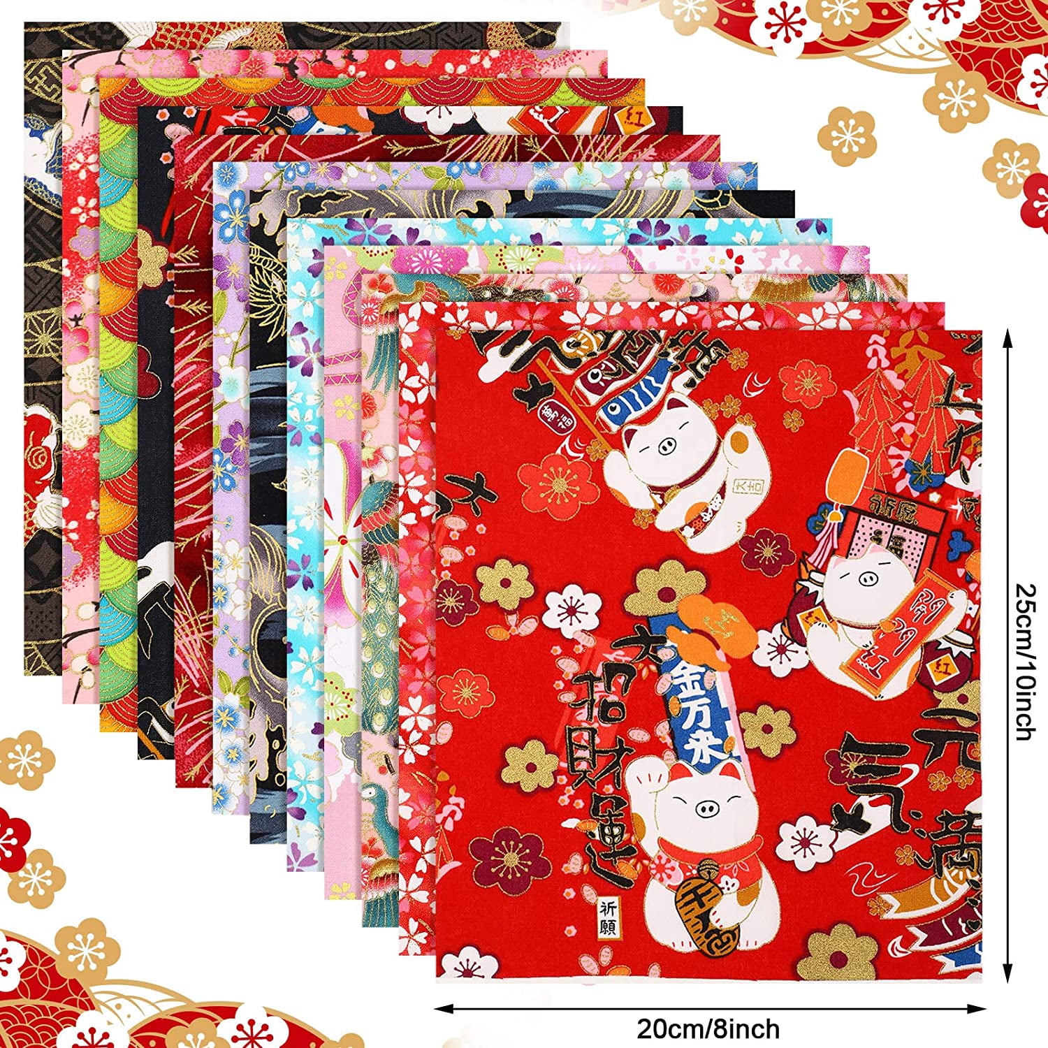 30 Pieces Fat Quarters 8 x 10 Inch Japanese Style Fabric Squares Printed Cotton Wrapping Cloth Quilting Fabric Bundles for Thanksgiving Christmas Gifts DIY Patchwork Sewing (Fresh Style)