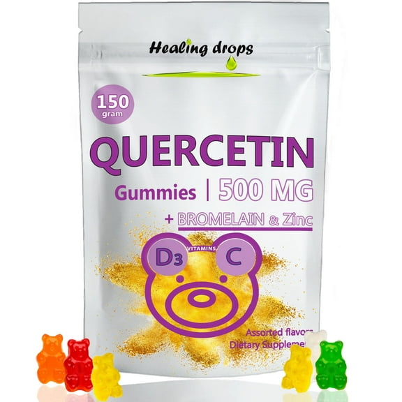 Healing Drops Quercetin with Bromelain Gummies - Vitamin C   Zinc   Vitamin D3