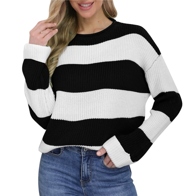 Color Block Sweater Women's Comfortable Color Block Long Length Round Neck Sweater Top