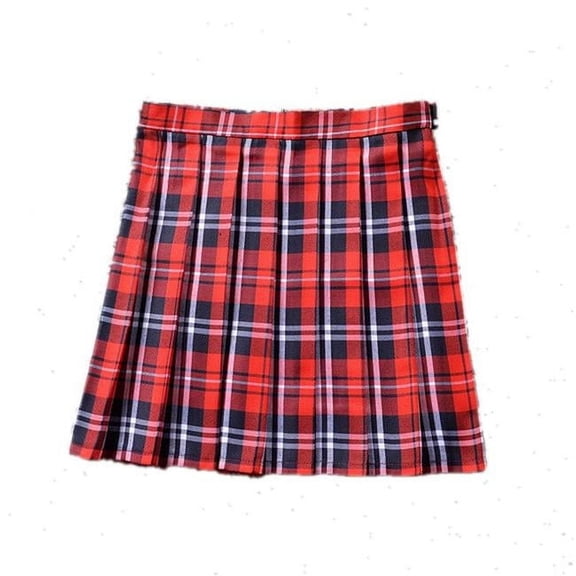 25074-REDPLDS-M Plaid Color Pleated Skirt, Redplds -Small & Medium