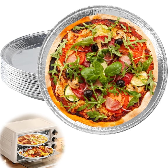 10 Pack 12 Inch Aluminum Pizza Pans Tutuviw Disposable Round Foil Pizza Pan Trays, Large Serving Trays for Baking, Catering & Parties, Chocolate Cookies Cake Tin, Freezer & Oven Safe