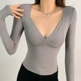 thumbnail image 2 of Women's Thermal Underwear V Neck Long Sleeve T-Shirt Slim Fit Stretch Basic Top Comfortable Pullover Blouse For Fall Winter, 2 of 2