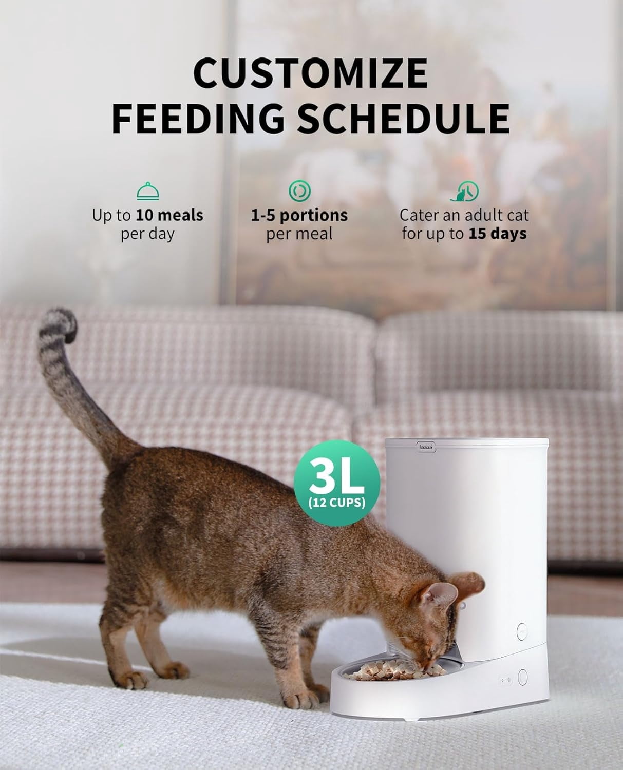 2.4G WiFi Automatic Pet Feeder for Cats & Dogs, App-Controlled 3L Food Dispenser with Triple Fresh-Lock, 10 Meals Daily, Scheduled Feeding & Food Alert