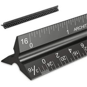 JESOT Architectural Scale Ruler, Imperial Measurements 12'', Laser-Etched Aluminum Architect Triangular Ruler Black
