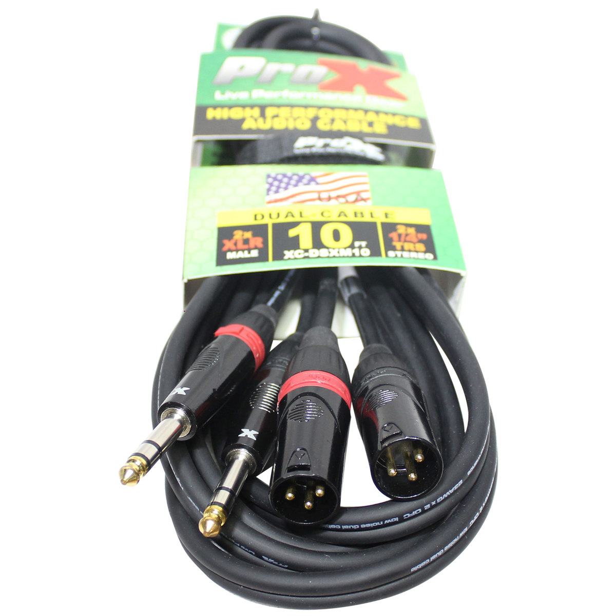 ProX XC-DSXM10 10' Dual 1/4" TRS-M to Dual XLR3-M Balanced High Performance Audio Cable