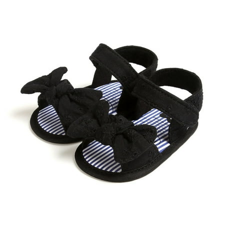 

Summer Baby Girls Flats Shoes Infants Anti-Slip Bow Sandals Soft Soled First Walkers Shoes Black