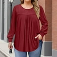 thumbnail image 2 of IROINNID Fashion Women Casual Round Neck Plus Size Long Sleeve Blouse Top Comfortable Soft Stretchy Wrinkle Resistant Everyday Wear Loose Fit Trendy Tuni(Wine#3,3XL), 2 of 7