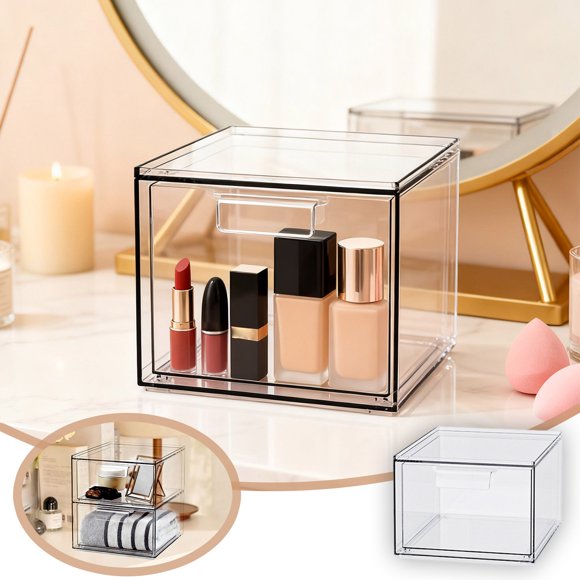 Organisateur de Tiroir en Acrylique Transparent Empilable pour Rangement à la Maison et Organisation d'Armoire de Salle de Bain, Contenant Transparent de 44 Pouces de Hauteur pour un Rangement Polyvalent avec Poignée de Levage et Conception Empilable