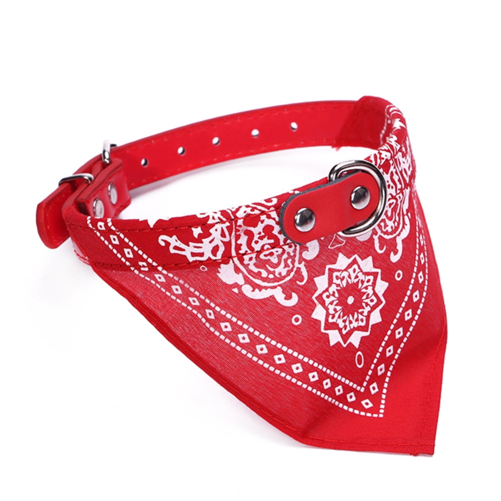 Dog Bandana Collar Adjustable Cat Pet Neckerchief Pu Collar Printed