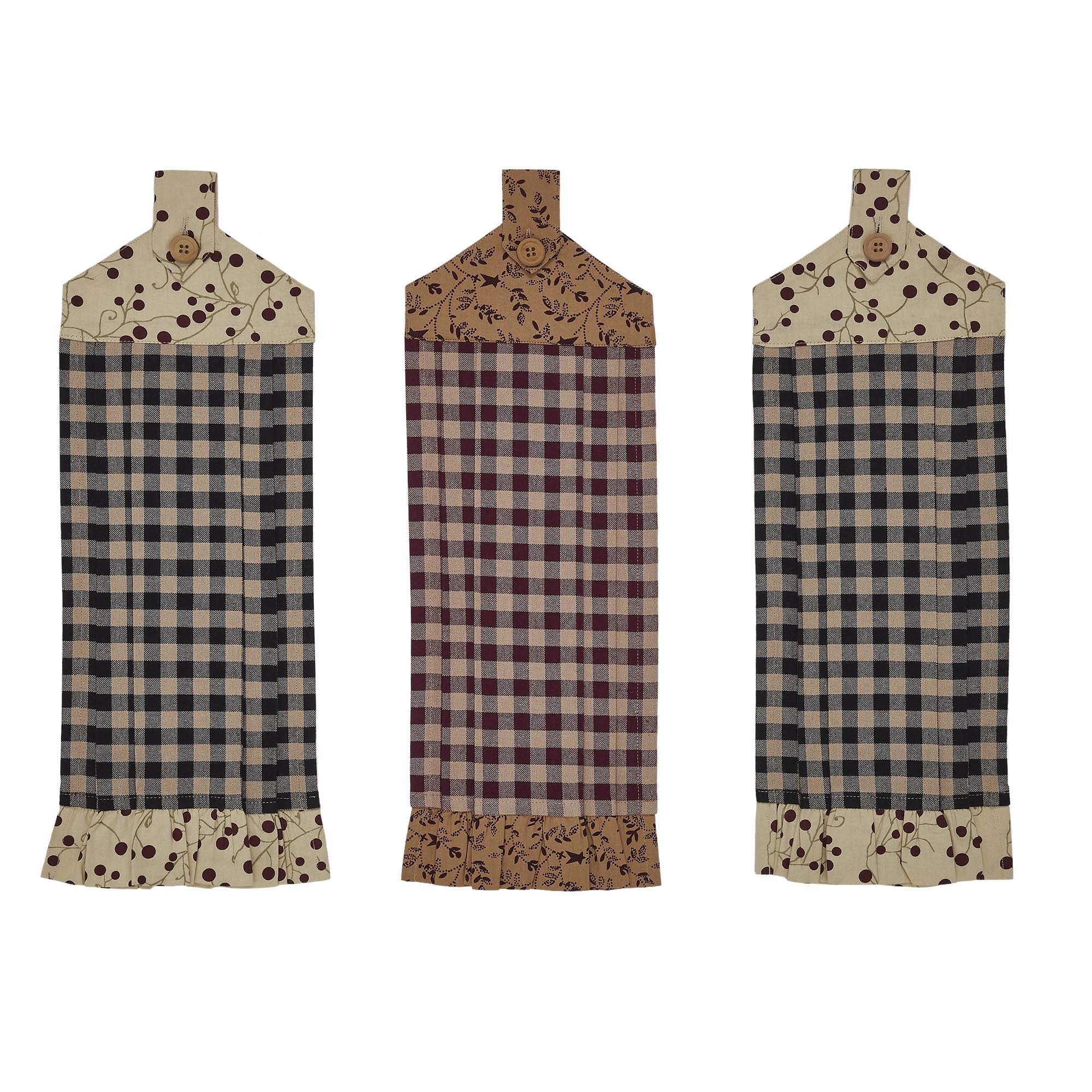 VHC Brands Cotton Pip Vinestar Button Loop Kitchen Towel Set of 3, Hanging Kitchen Towel, Pleated, Bath, Kitchen, Pip Vinestar Collection, Rectangle 21x7, Natural