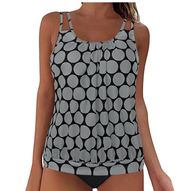 Trajes de Baño de Corte Alto para las Mujeres sin Mangas Impresión Push-Up Traje de Baño Acolchado Conjuntos de Blusa, Trajes de Baño de Cintura Alta para las Mujeres