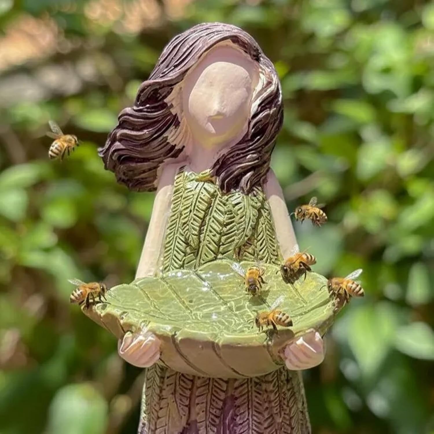 Garden Girl Sculpture, Bee & Butterfly Water Feeder, Garden Fairy Bee Watering Station, Butterfly Puddler Bath Feeder, Decorative Pollinator Feeder for Garden Yard Statue Decor