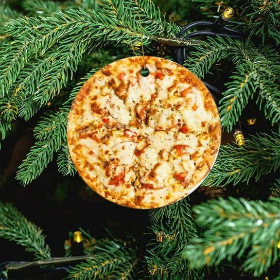 Christmas Ornament Funny Food Sausage Cheese Keepsake Ceramic Ornament Funny Food Pizza Realistic Print Christmas Tree Decorations Christmas Ornament for Family Sister Friend