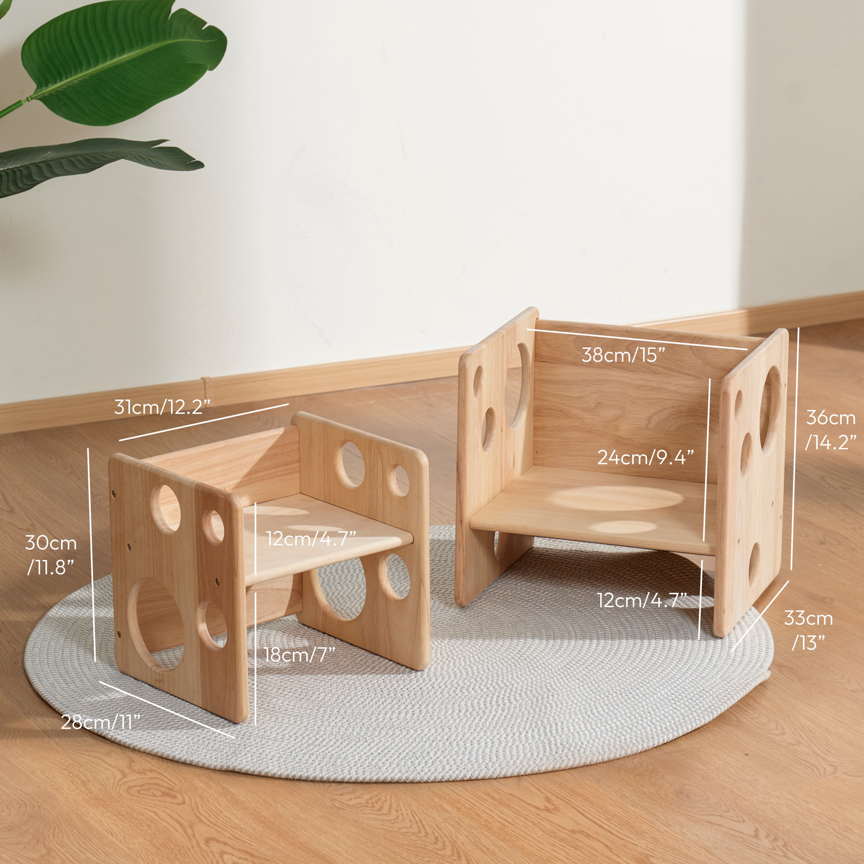 Woodtoe Kids Table and Chair Set, Montessori Weaning Table and Chair Set for Toddler, Natural Solid Wooden Activity Table Cube Chair for Drawing Reading, Montessori Playroom Furniture for Children