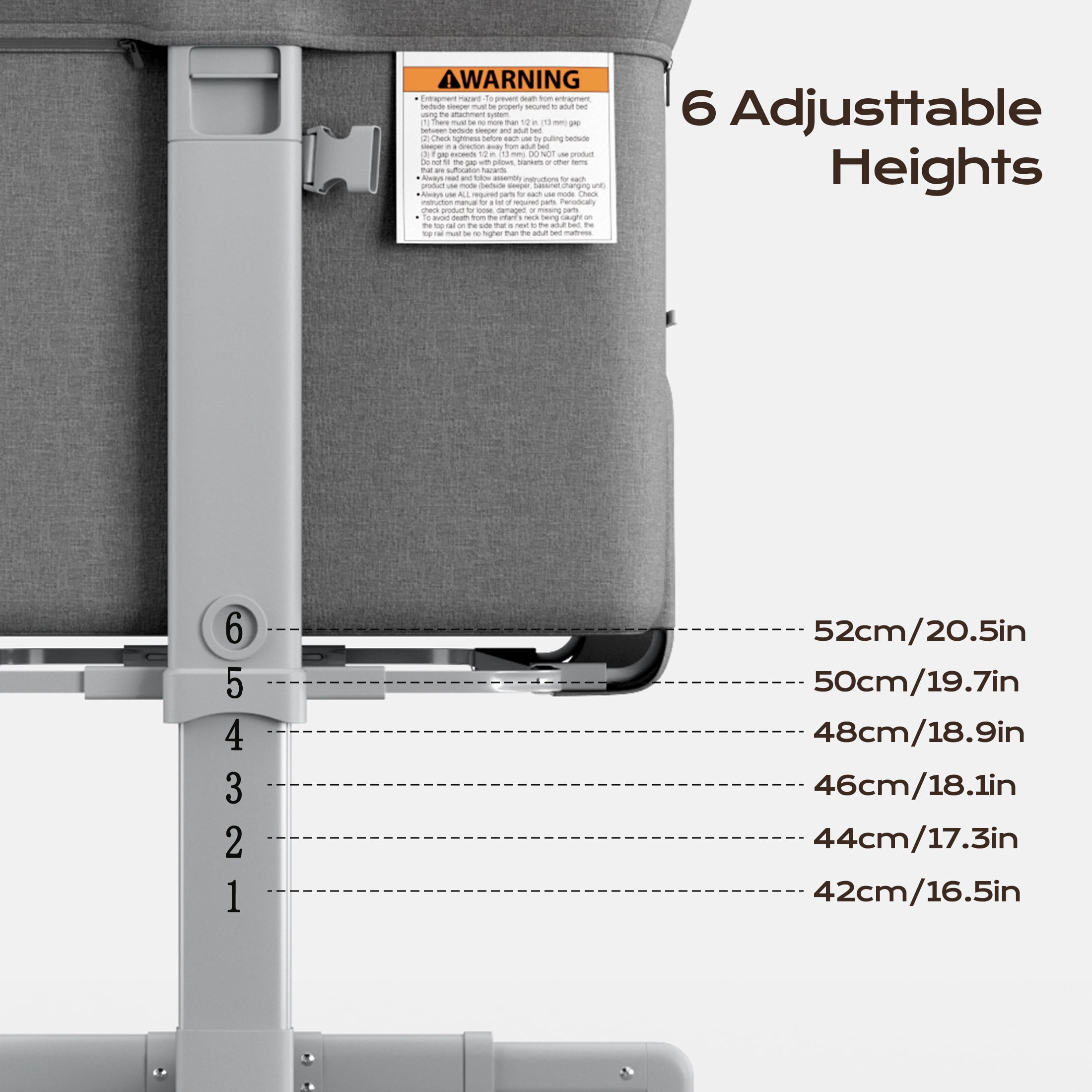 Babyomi Baby Bassinet with Adjustable 6-Level Height, Bedside Crib for Newborn, Grey