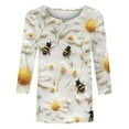 thumbnail image 4 of CYMMPU Spring Tops Crew Neck Tunic Tops Loose Fit Bee Printed Blouses for Women Dressy Casual Summer Fashion Shirts 3/4 Sleeve Lightweight Basic T-Shirts Yellow M, 4 of 5