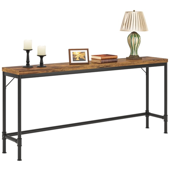 Fnova 70.9" Industrial Long Console Table, Narrow Sofa Table Behind Couch, Entryway Hallway Table with Sturdy Metal Frame for Living Room, Hallway, Foyer