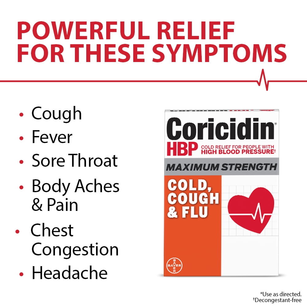Coricidin HBP Maximum Strength Cold, Cough & Flu Medicine, Liquid Gels, 24 Count