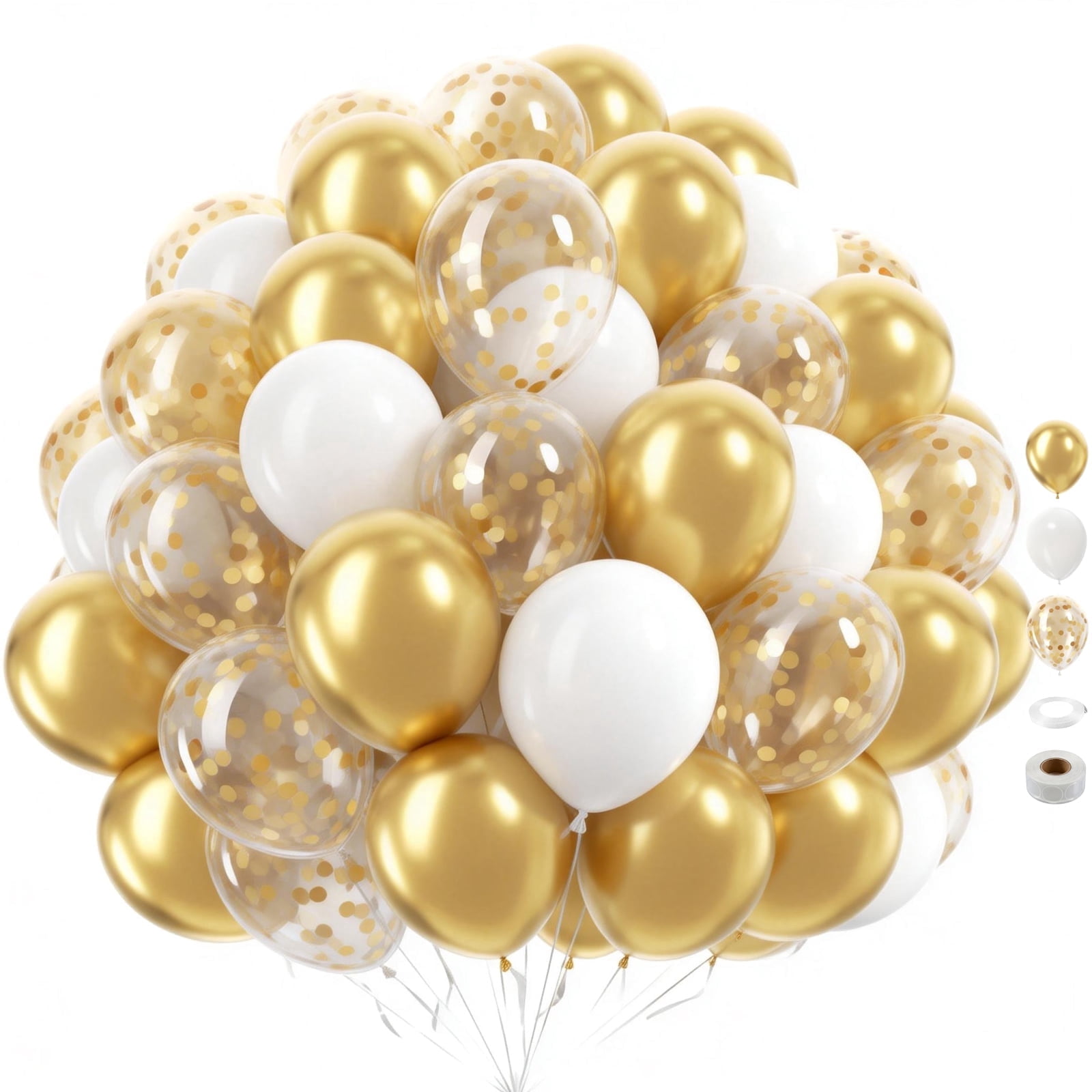 White and Metallic Gold Balloons, 60 Pack 12 inch gold and white Balloons with Ribbons for Birthday Graduation Wedding Bridal Shower Party Decorations