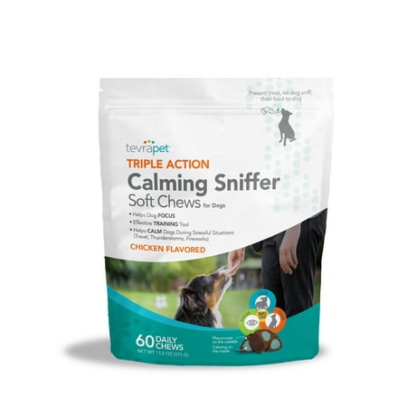 TevraPet Triple Action Calming Sniffer Chews for Dogs, 60 (Best Calming Treats For Dogs)