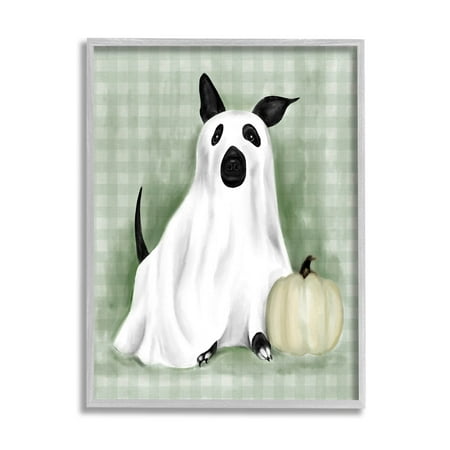 UPC: 0197081605511 | Stupell Industries Dog Ghost Halloween Costume Graphic Art Gray Framed Art Print Wall Art  Design by Lil  Rue