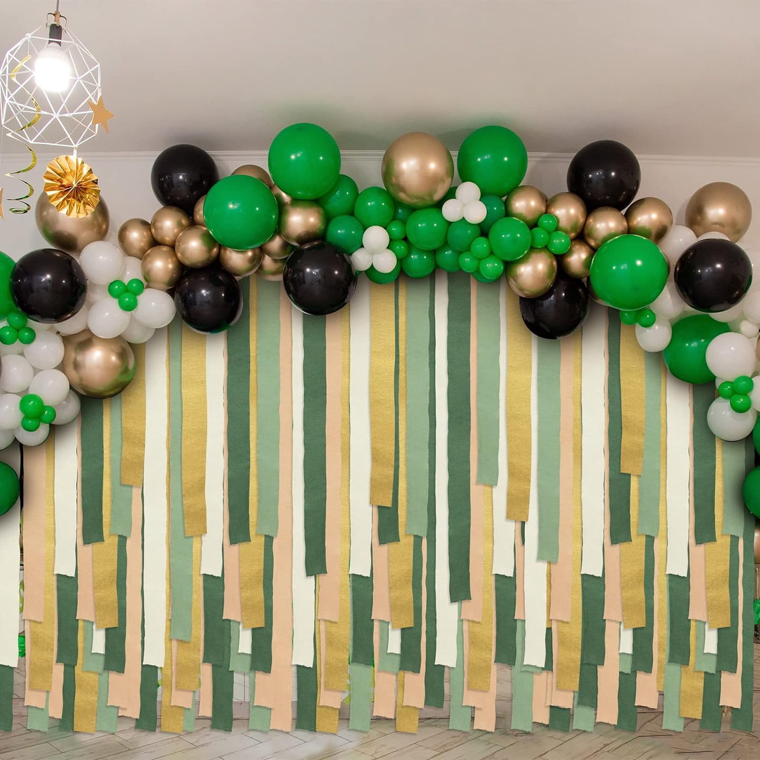 10 Rolls Crepe Paper Streamers 820ft, 5 Colors Green Sage Streamers Gold White and Brown Crepe Paper Streamer Baby Shower Decoration for Jungle Woodland Boho Wedding Birthday Party Supplies