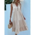 thumbnail image 2 of Women'S Casual Dress Sleeveless V Neck Button Beach Sundress Tiered Ruffle Flows Skirt Midi Dresses  XL, 2 of 8