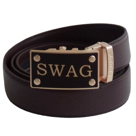 FEDEY Mens Classic Leather SWAG Statement Ratchet Belt w Automatic Buckle