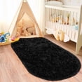 thumbnail image 2 of SARAG Fluffy Bedroom Rug, Small Oval Area Rugs, Black Shag Bedside Carpet for Kids Room Nursery Dorm Cute Fuzzy Indoor Decor for Boy and Girl, 2.6 x 5.3 Feet, 2 of 9