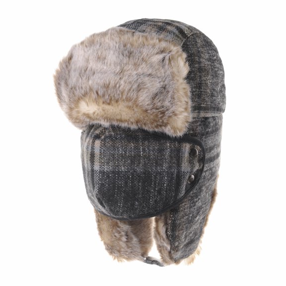 WITHMOONS Tartan Check Ear Flap Cap Winter Hat Trooper Faux Fur SL7524 (Brown)
