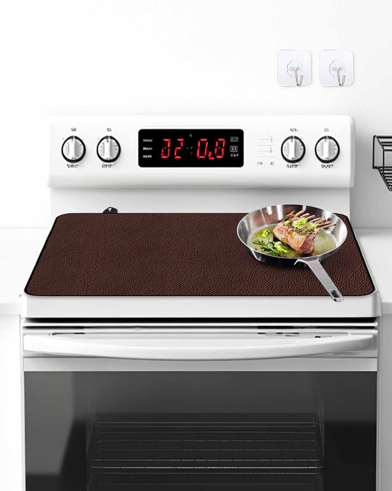Stove Top Covers for Electric Stove, Solid Brown Kitchen Glass Ceramic Electric Cooktop Covers 24"x21", Vintage Minimalism Abstract Denim Pattern HeatResistant Oven/Countertop/Dishwasher Protector