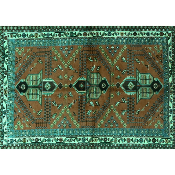 Ahgly Company Machine Washable Indoor Rectangle Persian Turquoise Blue Traditional Area Rugs, 5' x 8'