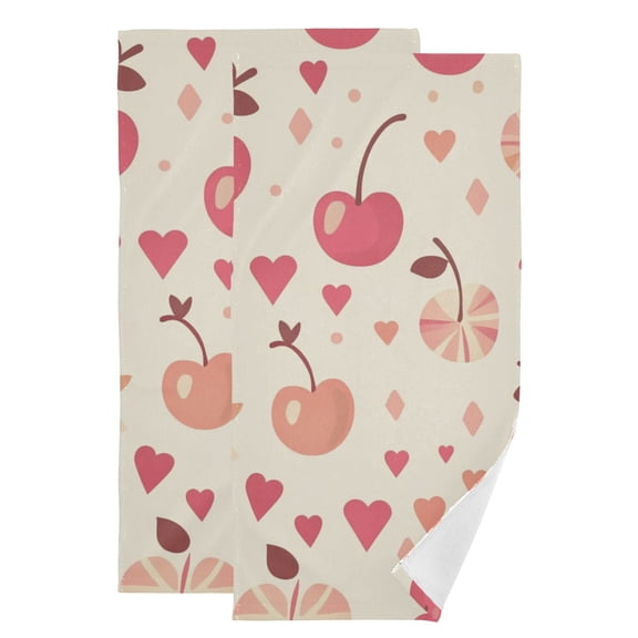 Cute Cherry Print Hand Towel Absorbent Bath Towels for Bathroom Sports Gym(28.3" X 14.4") Set of 2