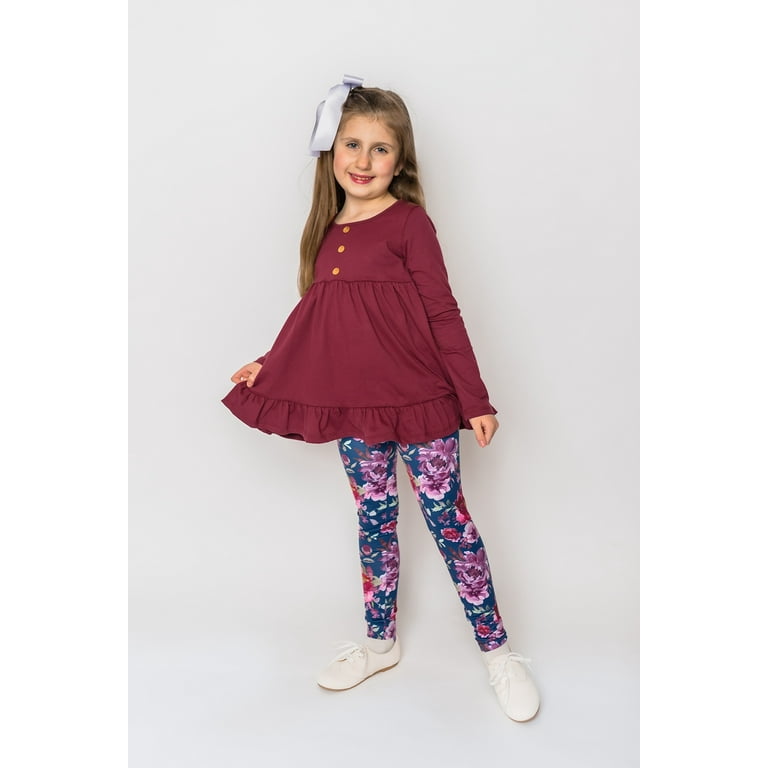 Millie Loves Lily Girls Teal and Burgundy Top Floral Leggings