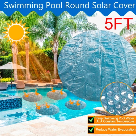 Round Winter Pool Covers for Above Ground Pool Cover 5Ft Cover - 500D Windproof With Steel Cable & Heavy Duty Winch - Swimming Pool Winter Cover Blue