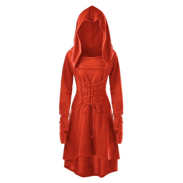 Womens Halloween Costumes 2024 Cosplay Gothic Dresses Women Costumes Hooded Vintage Pullover High Low Bandage Long Dress Cloak