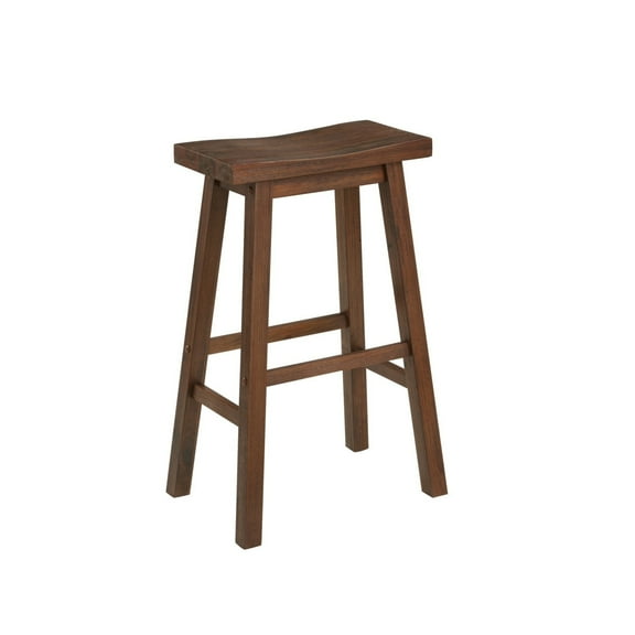 Benjara Saddle Design Wooden Barstool with Grain Details, Brown